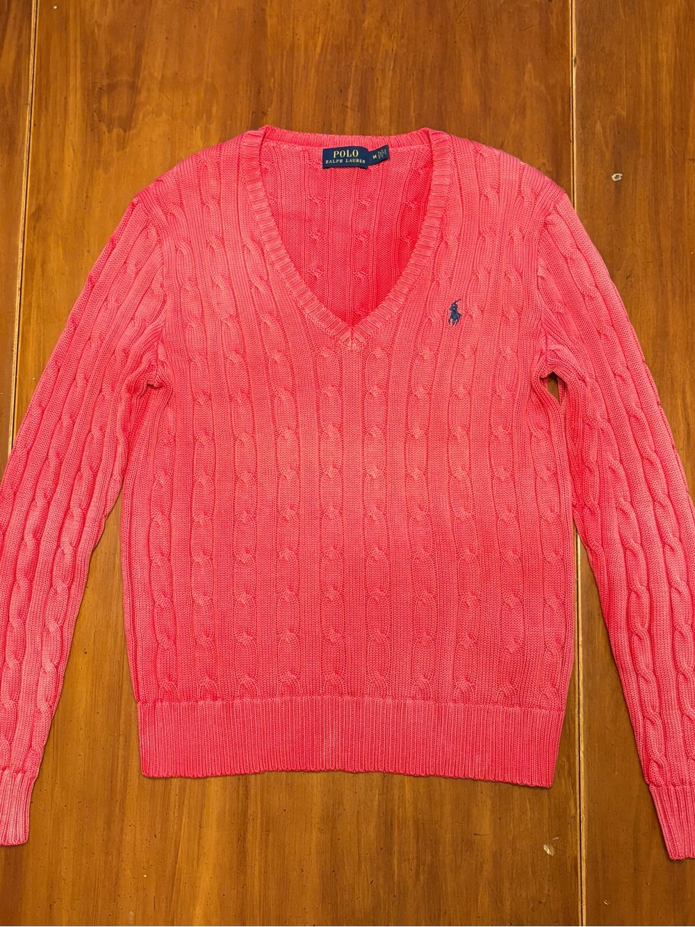 Polo by Ralph Lauren Coral Cable-Knit V-Neck Sweater